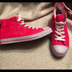 All star style high top hot pink sparkly shoes